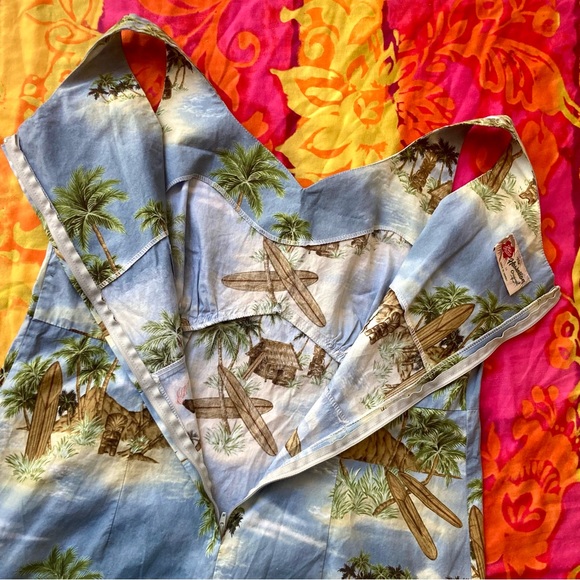 Hilo Hatties 1990s tropical Hawaiian light blue sleeveless sheath dress size 14 - Picture 7 of 15